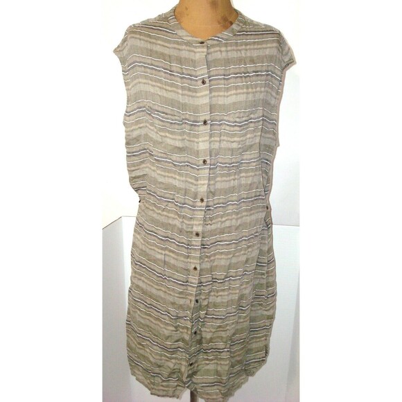 New Womens NWT PrAna M Buenos Dias Dress Buttons Cargo Green Brown Organic Strip - Picture 5 of 8